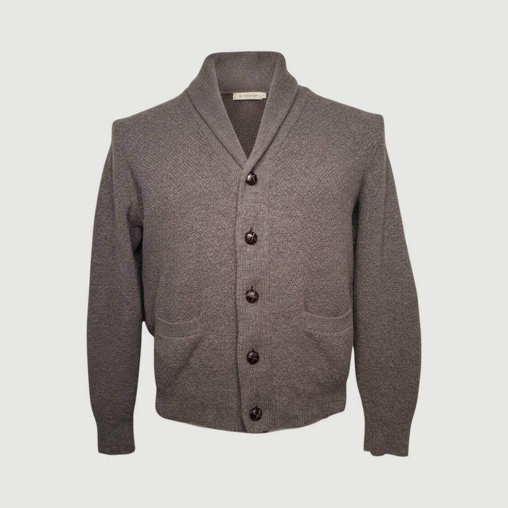 J Crew Lambswool Cardigan Sweater Grandpacore Elbow Patches Large Collared Shawl